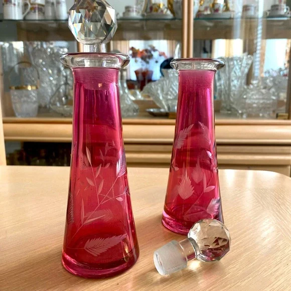 Vintage Cranberry Glass Decanters - Picture 3 of 5